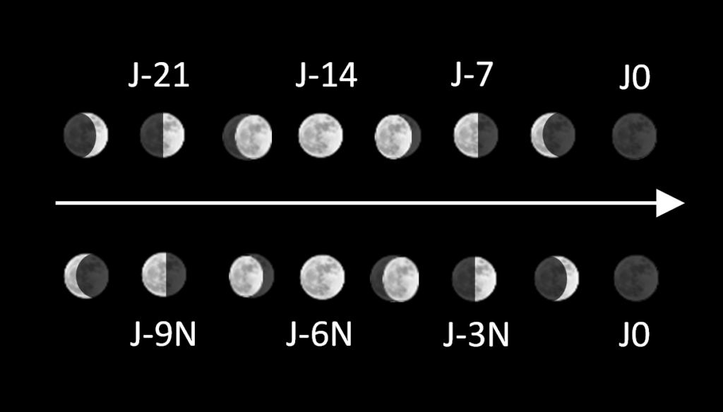 Phases lunaires avant le solstice d'hiver à l'échelle du mois et de l'année  
